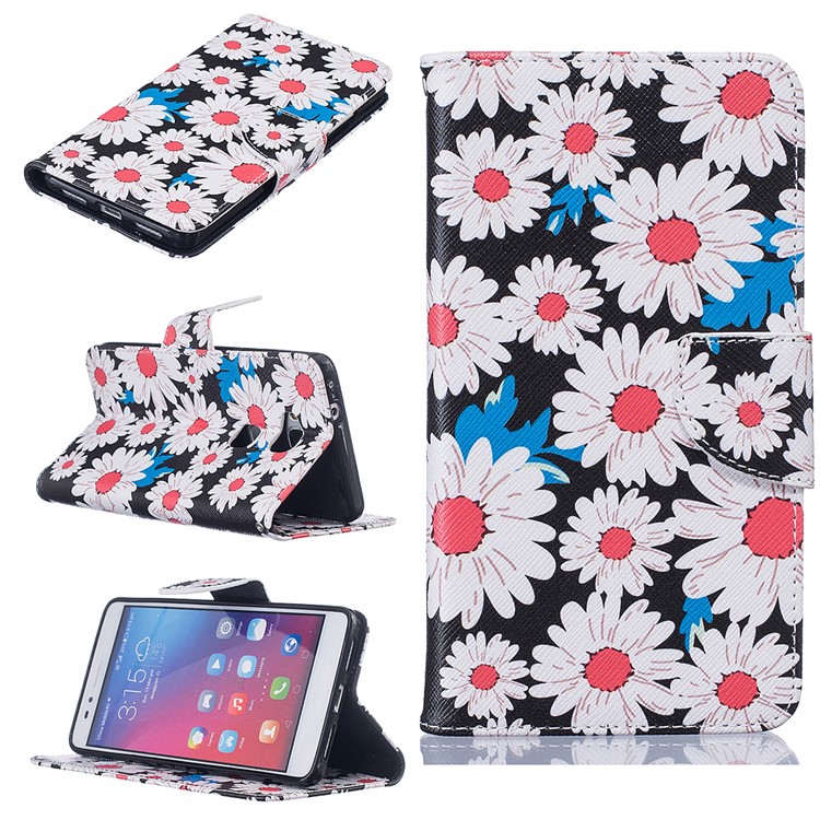 Pattern Printing Leather Wallet Case for Huawei Honor 5X/Honor Play 5X - Daisy Flowers-1