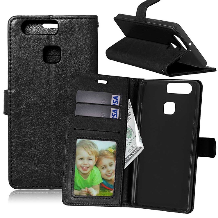 Wallet Leather Stand Case for Huawei P9 - Black-1