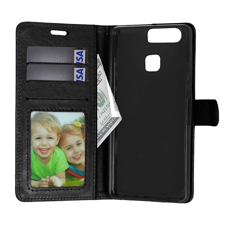 Wallet Leather Stand Case for Huawei P9 - Black-3