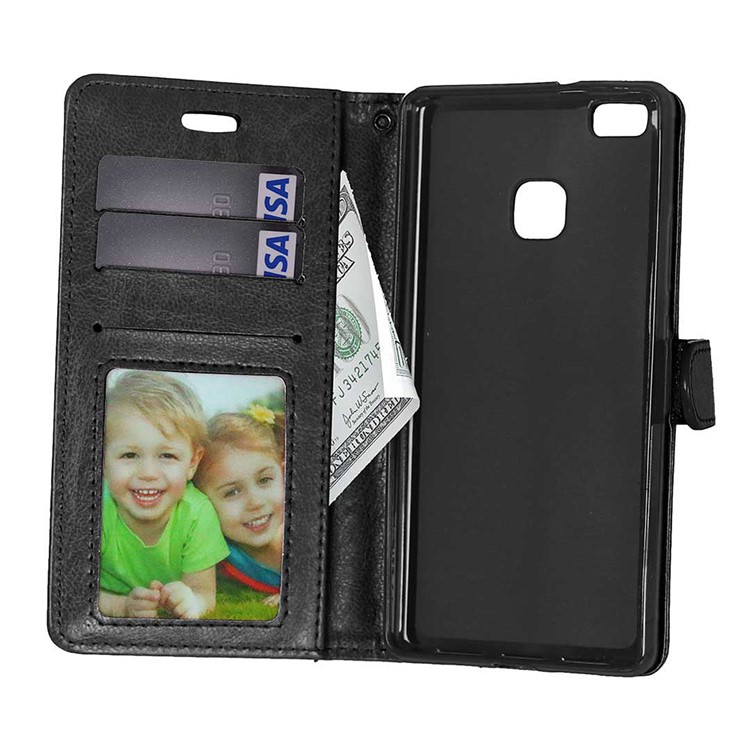3 Card Slots Leather Flip Stand Phone Case for Huawei P9 Lite / G9 Lite - Black-3