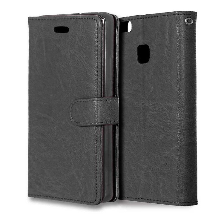 3 Card Slots Leather Flip Stand Phone Case for Huawei P9 Lite / G9 Lite - Black-8