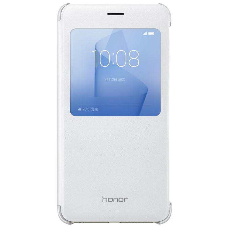 HUAWEI View Window Leather Flip Mobile Case with Cross Texture for Huawei Honor 8 - White-1