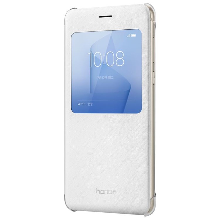 HUAWEI View Window Leather Flip Mobile Case with Cross Texture for Huawei Honor 8 - White-2