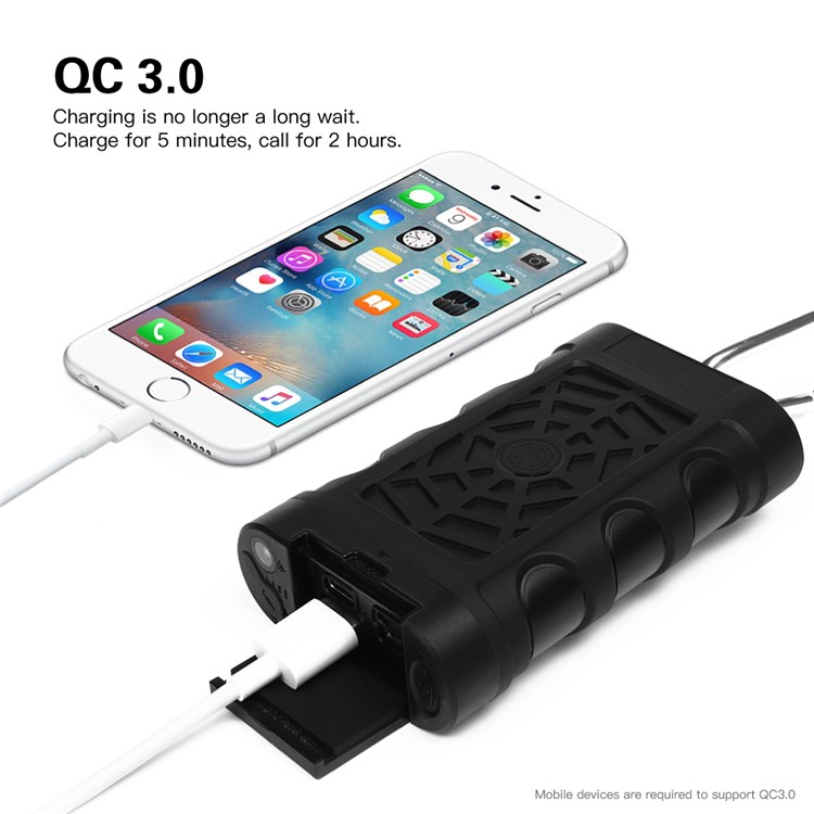 SPIDERCASE IP68 Waterproof 10000mAh QC 3.0 Type-C Power Bank with LED Flashlight for iPhone Samsung LG Etc (SP-001) - Black-10