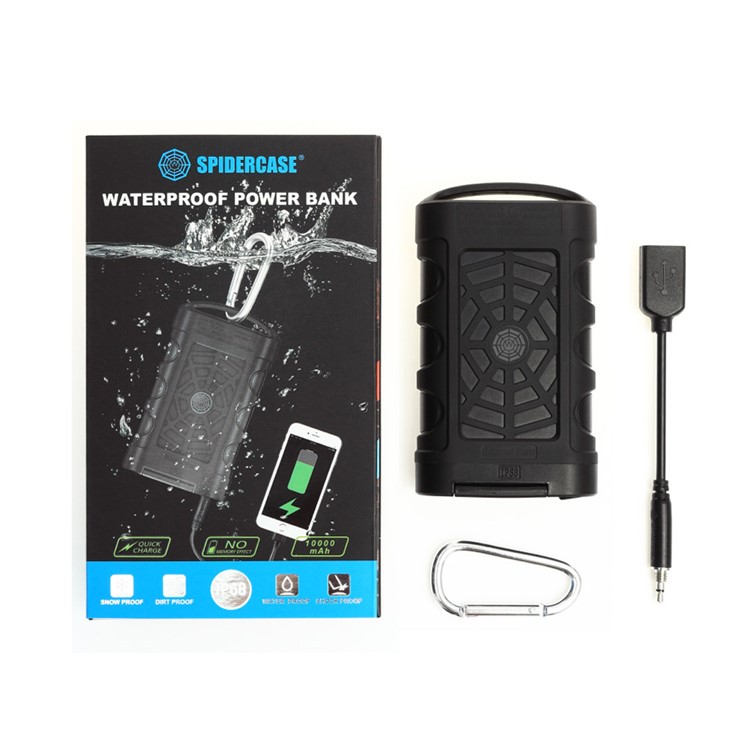 SPIDERCASE IP68 Waterproof 10000mAh QC 3.0 Type-C Power Bank with LED Flashlight for iPhone Samsung LG Etc (SP-001) - Black-14