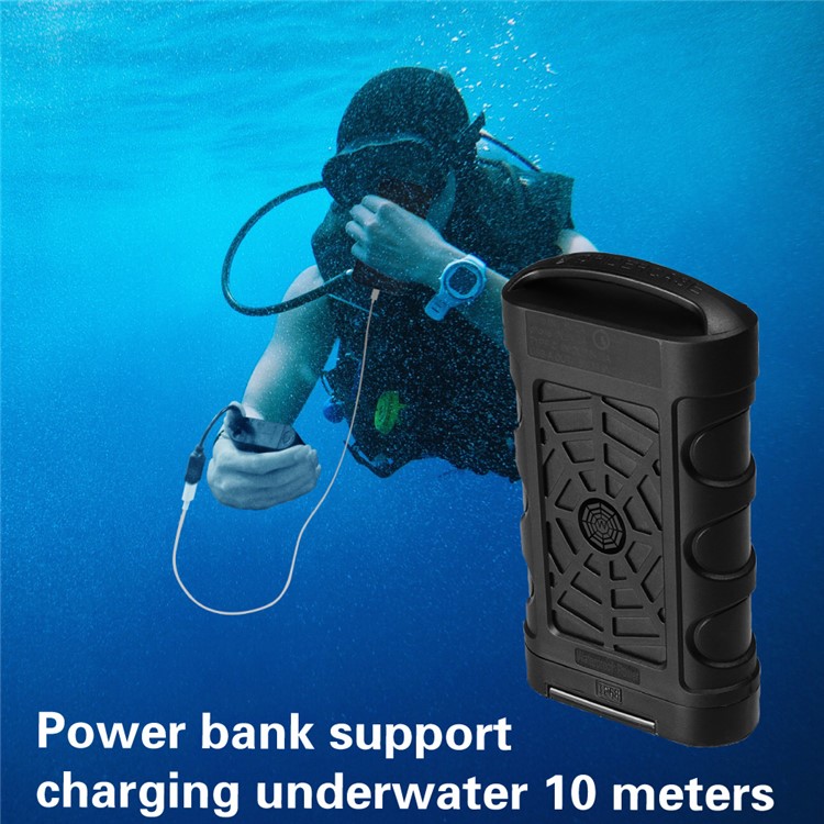 SPIDERCASE IP68 Waterproof 10000mAh QC 3.0 Type-C Power Bank with LED Flashlight for iPhone Samsung LG Etc (SP-001) - Black-7