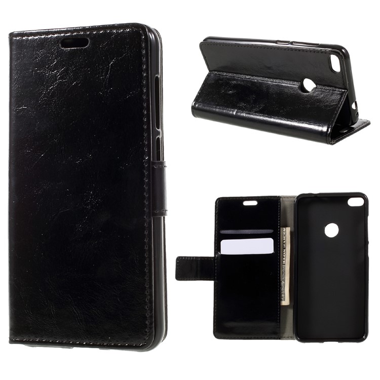 Crazy Horse Stand Leather Wallet Case for Huawei P8 Lite (2017) / Honor 8 Lite - Black-1