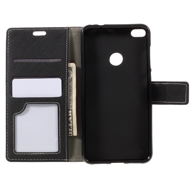 For Huawei P8 Lite (2017) / Honor 8 Lite Stand Wallet Leather Case Cross Texture - Black-6