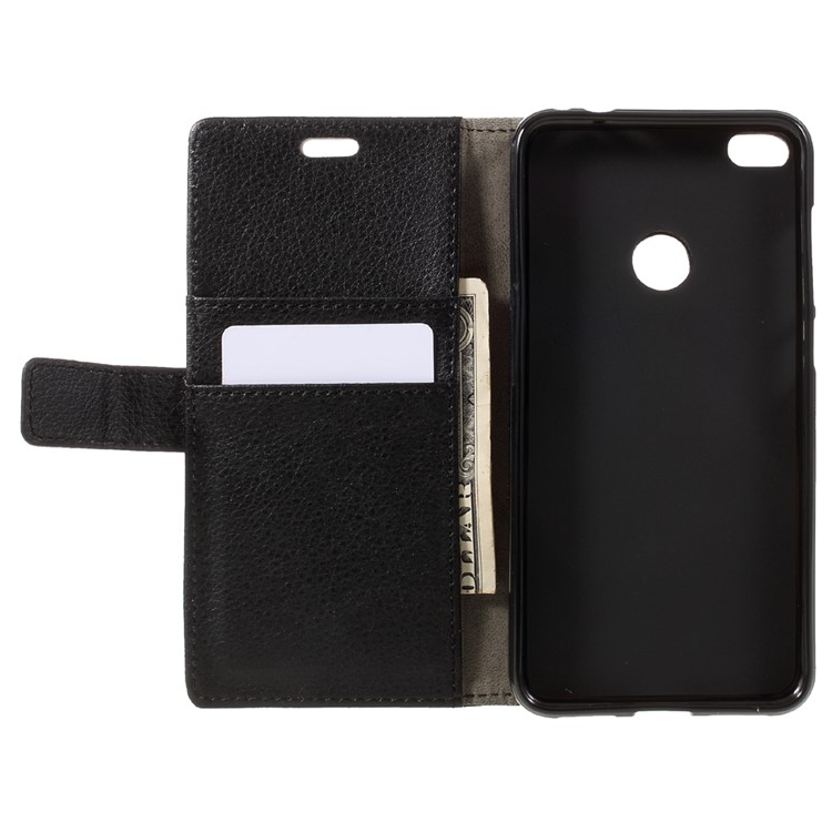 For Huawei P8 Lite (2017) / Honor 8 Lite Stand Leather Wallet Case Lychee Texture - Black-6