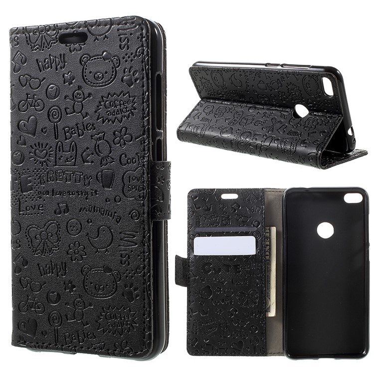 Cartoon Graffiti Wallet Leather Stand Case for Huawei P8 Lite (2017) / Honor 8 Lite - Black-1
