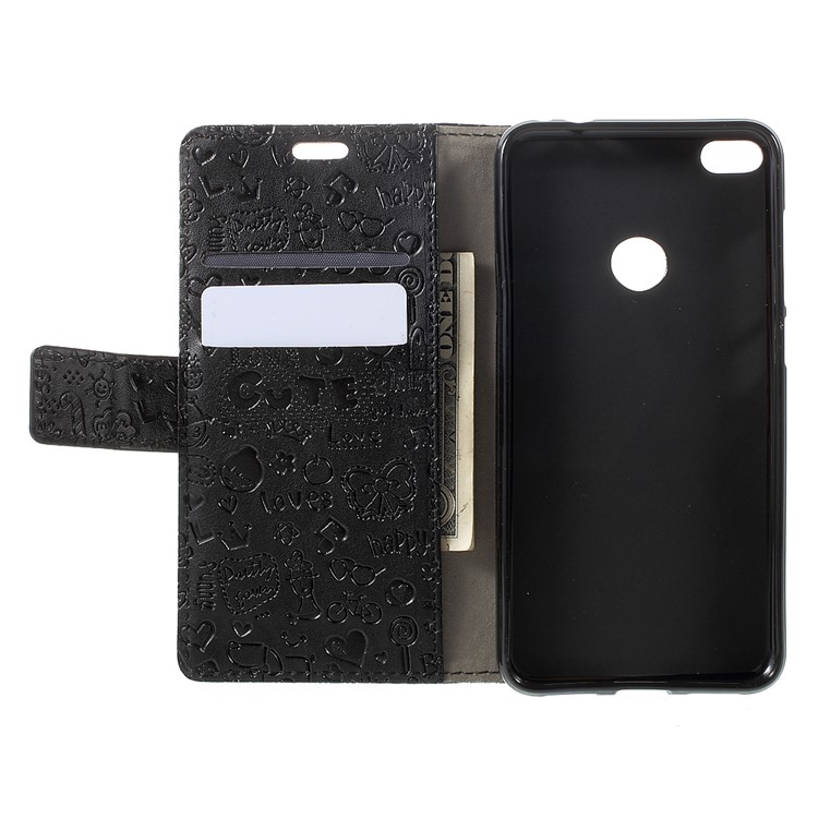 Cartoon Graffiti Wallet Leather Stand Case for Huawei P8 Lite (2017) / Honor 8 Lite - Black-5