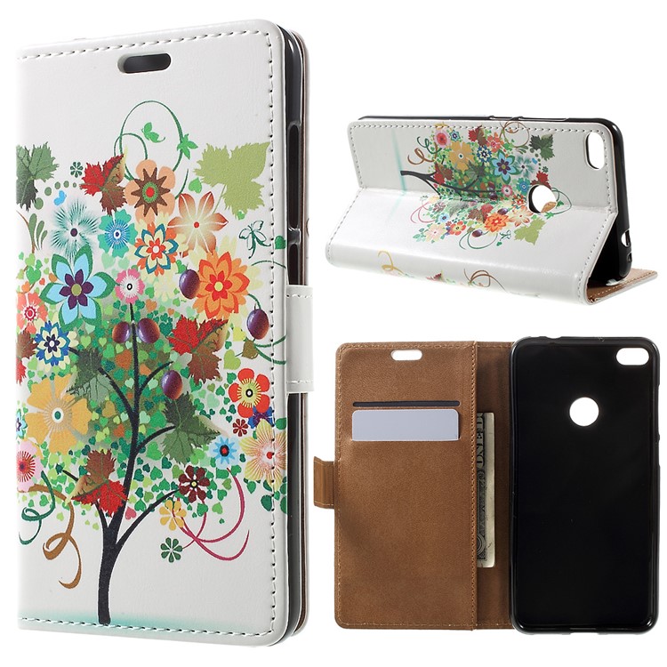 Wallet Leather Stand Case for Huawei P8 Lite (2017) / Honor 8 Lite - Colorized Tree-1