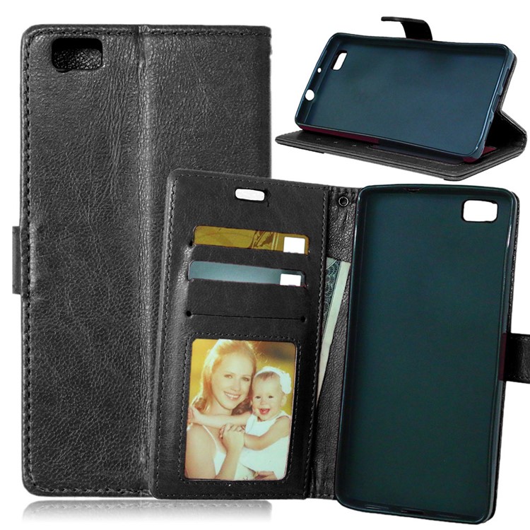 Multi Photo/Card Slots Crazy Horse PU Leather Case for Huawei P8 Lite - Black-1