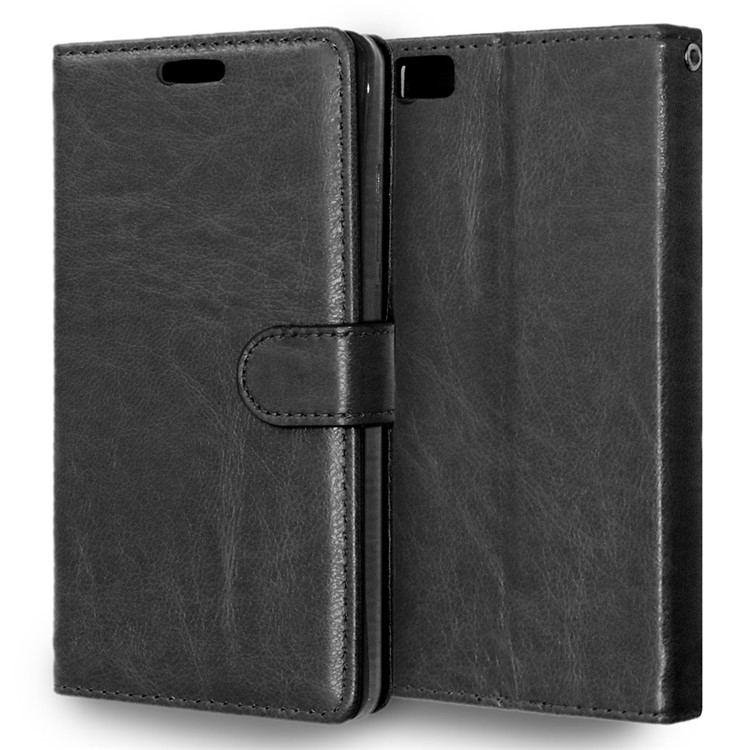 Multi Photo/Card Slots Crazy Horse PU Leather Case for Huawei P8 Lite - Black-7