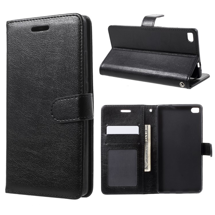 Multi Photo/Card Slots Crazy Horse Leather Phone Case for Huawei Ascend P8 - Black-1
