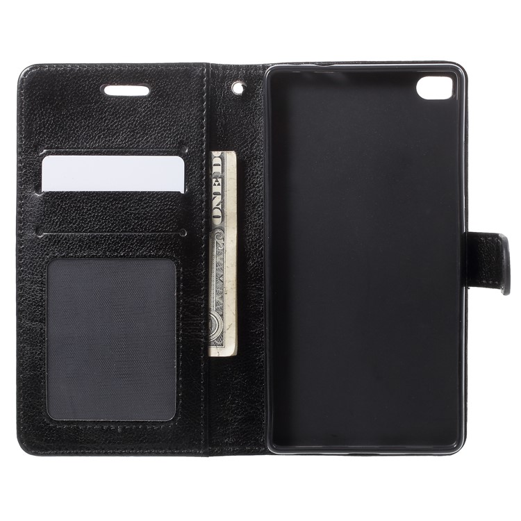 Multi Photo/Card Slots Crazy Horse Leather Phone Case for Huawei Ascend P8 - Black-5