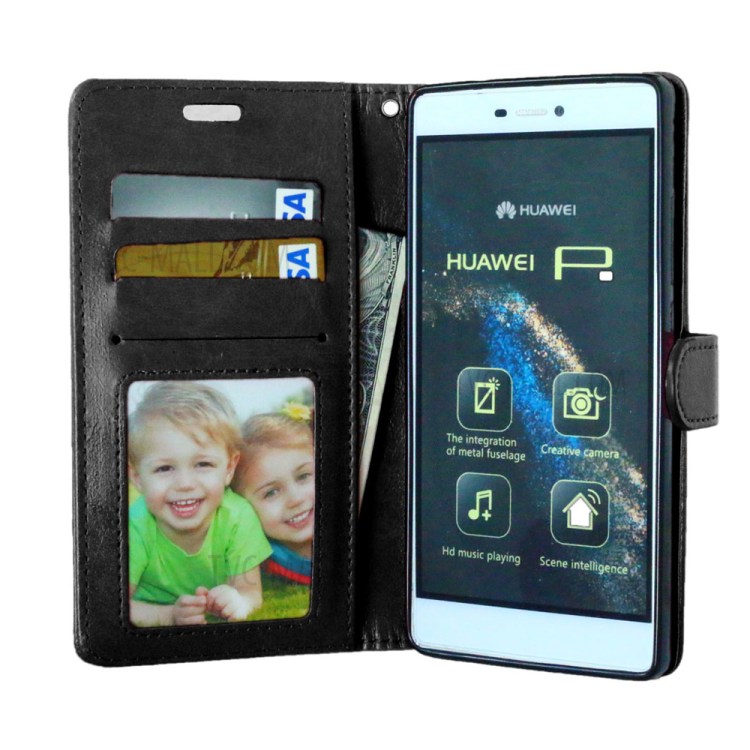 Multi Photo/Card Slots Crazy Horse Leather Phone Case for Huawei Ascend P8 - Black-9