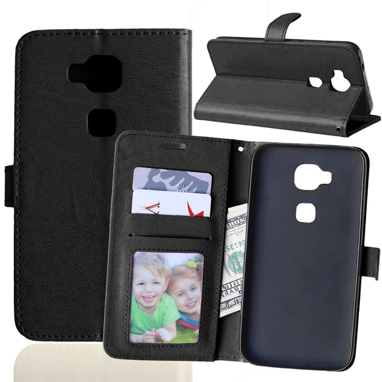 Multi Card Slots Crazy Horse Leather Stand Case for Huawei Honor 5X/Honor Play 5X - Black-1