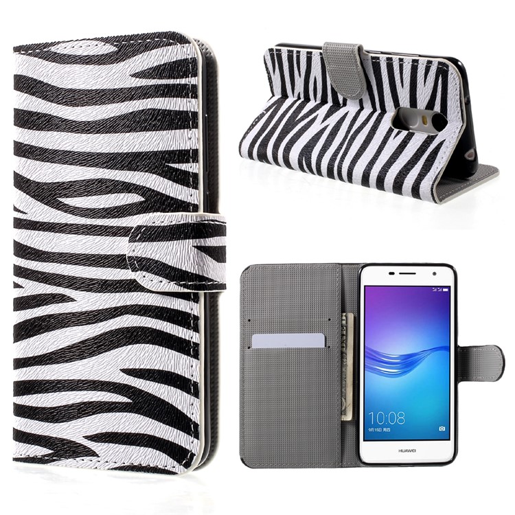 Patterned Flip Leather Wallet Cover Case for Huawei Enjoy 6 - Zebra Stripes-1