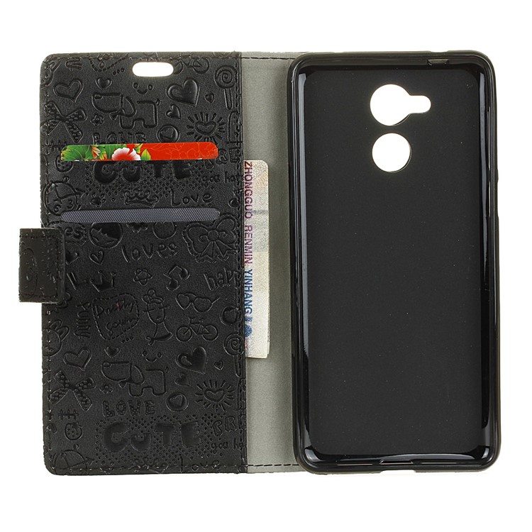 Cartoon Graffiti Folio Wallet Phone Case (PU Leather + TPU) for Huawei Enjoy 6s - Black-3