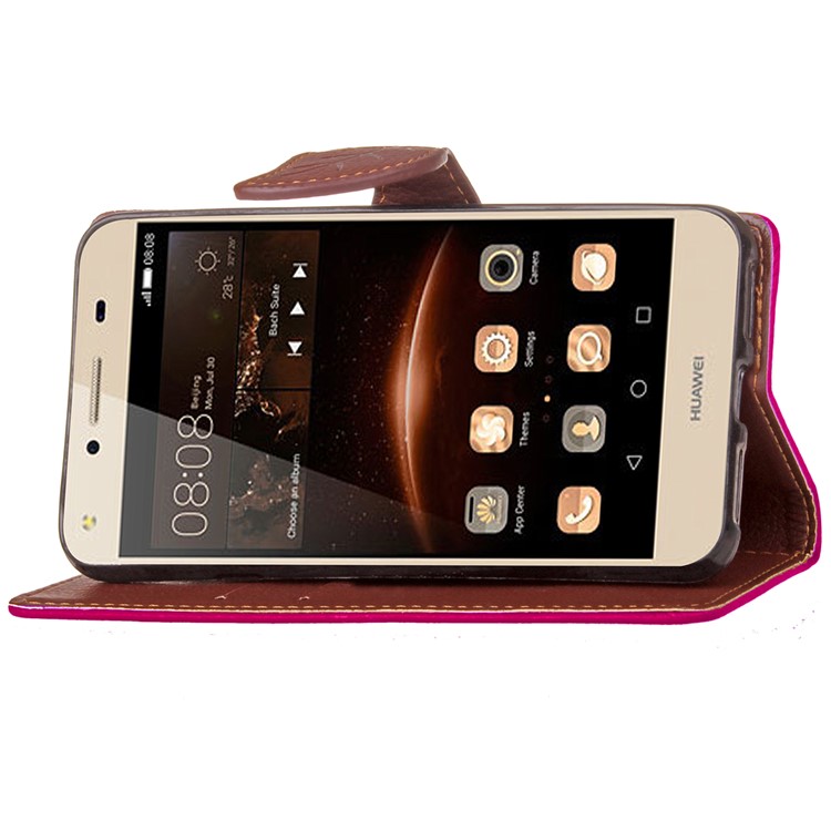 Leather Stand Wallet Phone Case with Lanyard for Huawei Y5II/Y5 II/Honor 5 - Rose-7