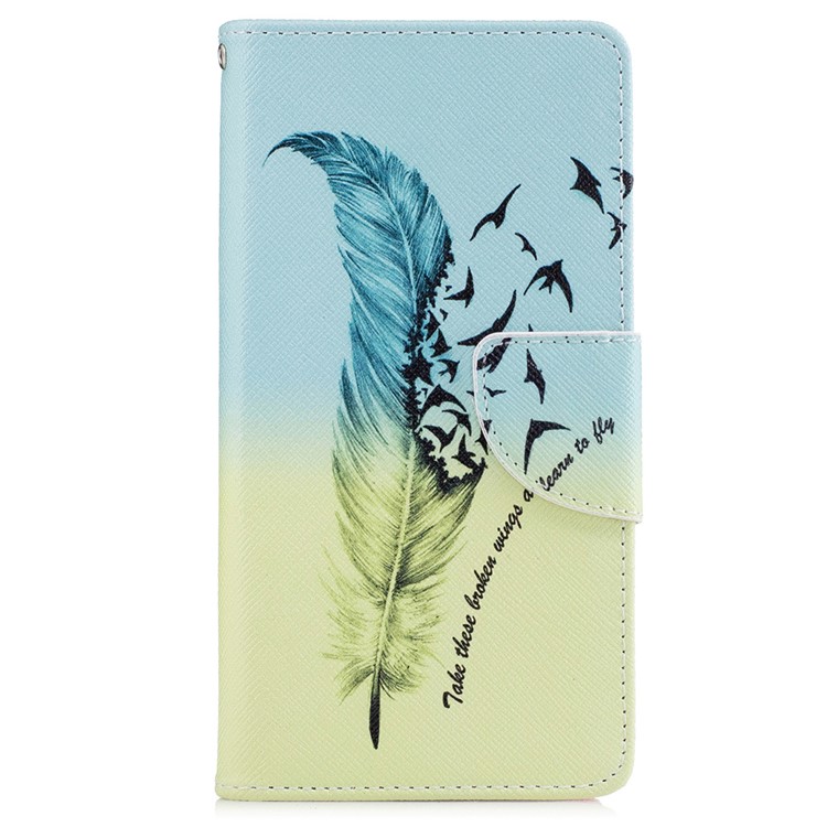 For Huawei nova Patterned Leather Wallet Flip Stand Phone Cover - Feather and Birds-2