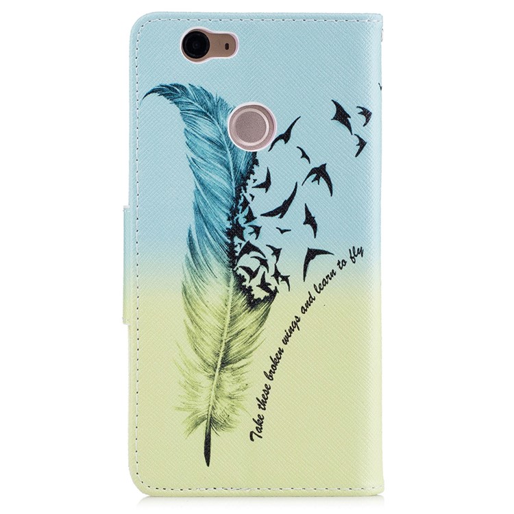 For Huawei nova Patterned Leather Wallet Flip Stand Phone Cover - Feather and Birds-3