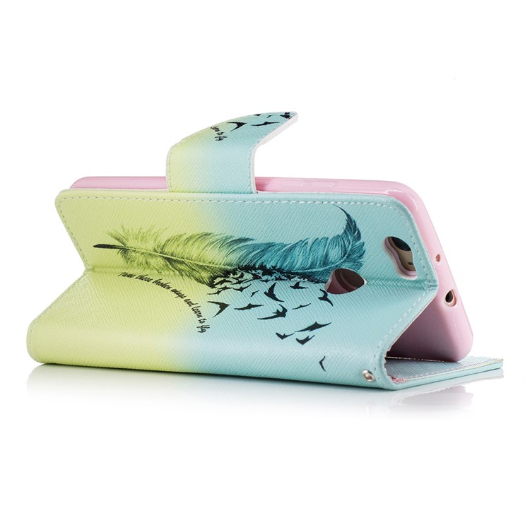 For Huawei nova Patterned Leather Wallet Flip Stand Phone Cover - Feather and Birds-4