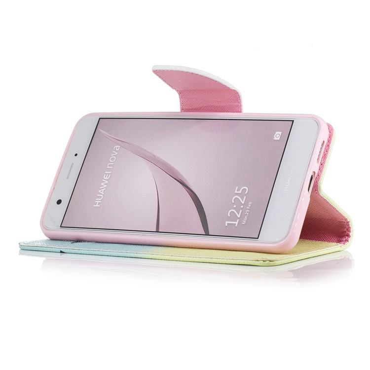 For Huawei nova Patterned Leather Wallet Flip Stand Phone Cover - Feather and Birds-5