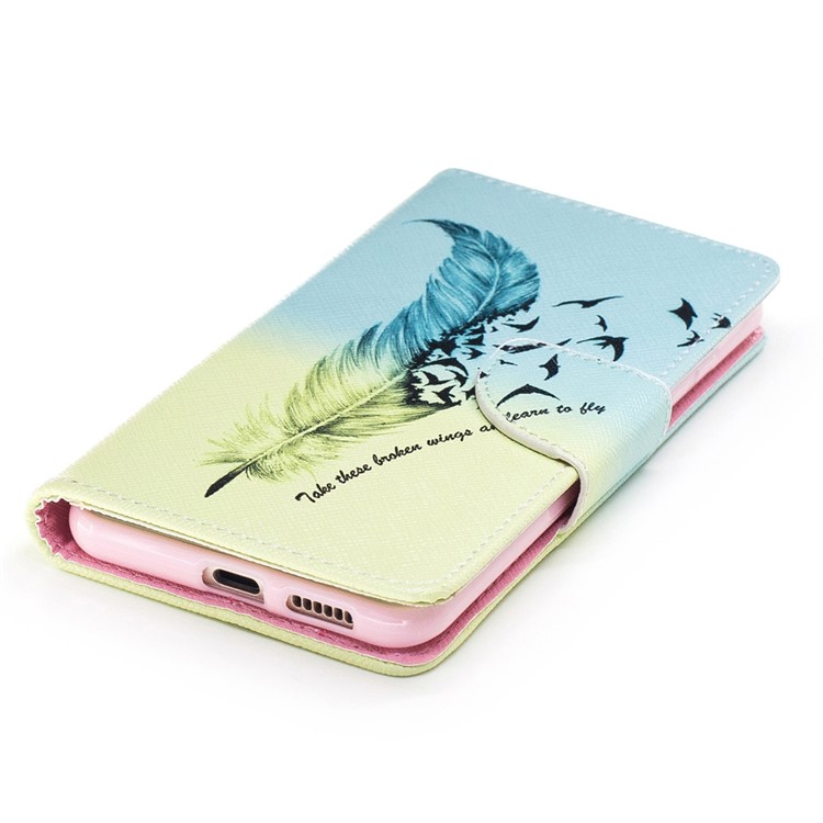 For Huawei nova Patterned Leather Wallet Flip Stand Phone Cover - Feather and Birds-6