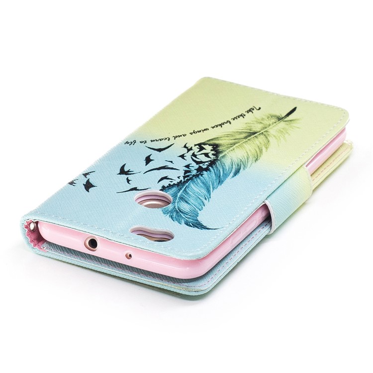 For Huawei nova Patterned Leather Wallet Flip Stand Phone Cover - Feather and Birds-7