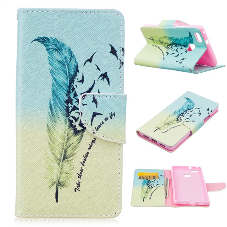 Pattern Printing Stand Leather Wallet Case for Huawei P9 Lite / G9 Lite - Feather and Birds-1
