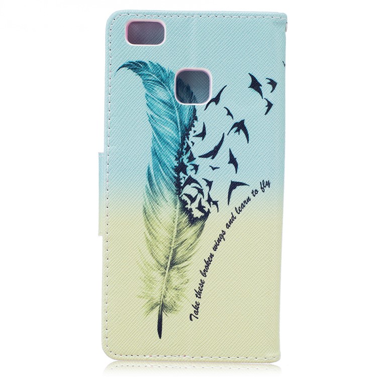 Pattern Printing Stand Leather Wallet Case for Huawei P9 Lite / G9 Lite - Feather and Birds-2