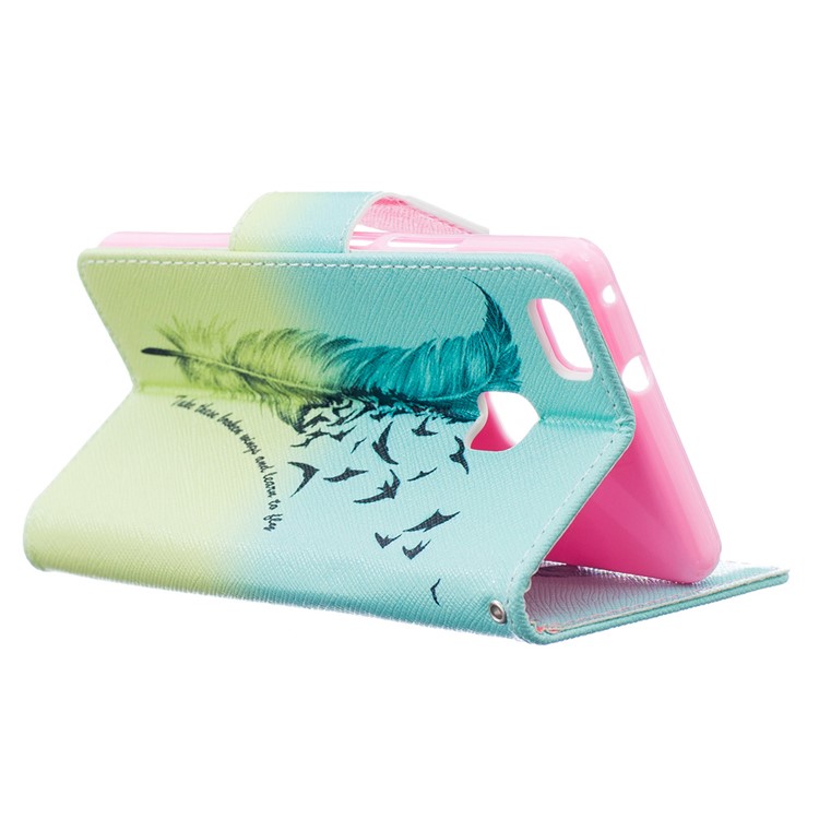 Pattern Printing Stand Leather Wallet Case for Huawei P9 Lite / G9 Lite - Feather and Birds-4