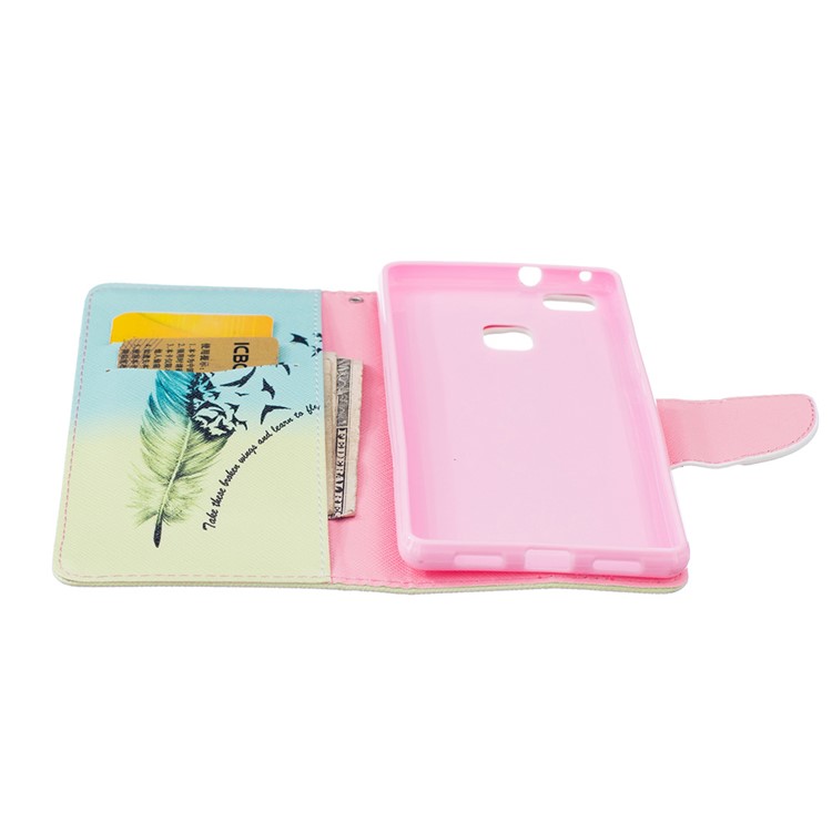 Pattern Printing Stand Leather Wallet Case for Huawei P9 Lite / G9 Lite - Feather and Birds-5