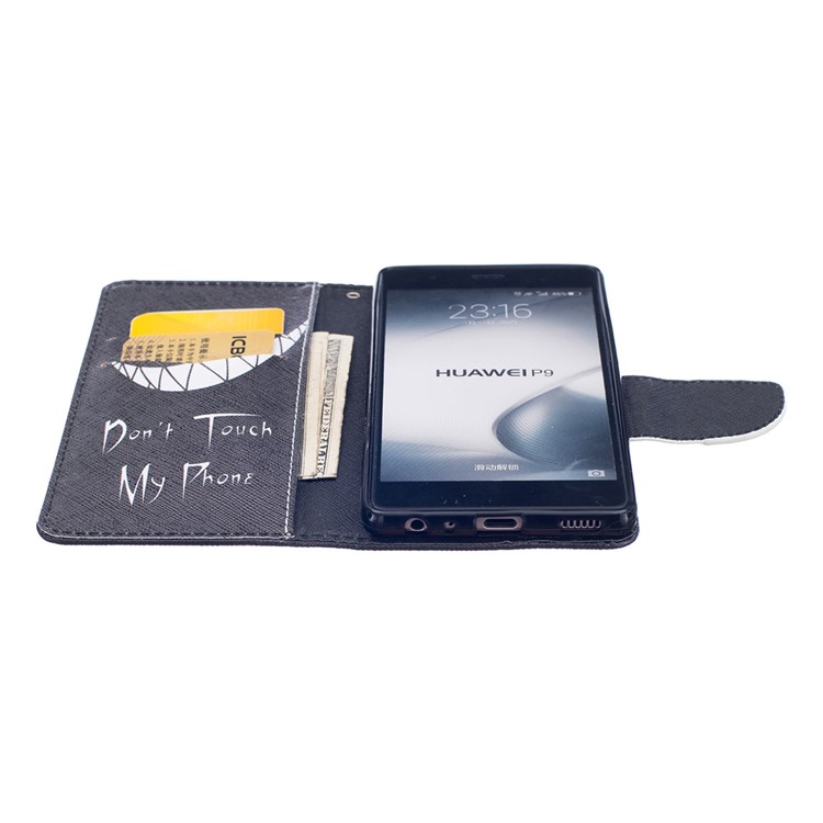 Patterned Wallet Leather Phone Case for Huawei P9 - Ghost and Do Not Touch My Phone-4