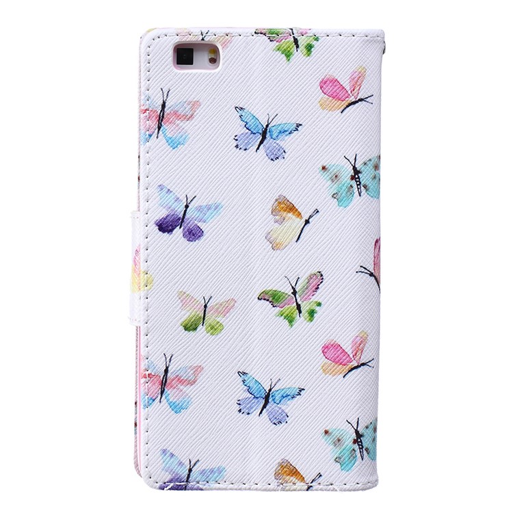 Pattern Printing Leather Wallet Case for Huawei P8 Lite - Vivid Butterflies-3