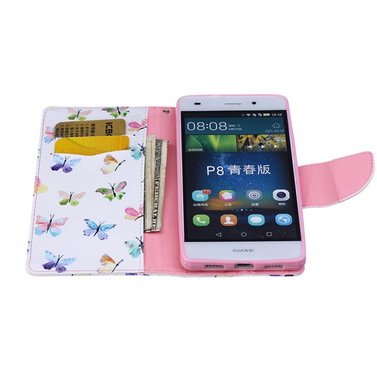 Pattern Printing Leather Wallet Case for Huawei P8 Lite - Vivid Butterflies-5