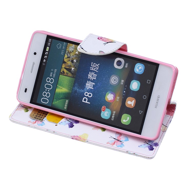 Pattern Printing Leather Wallet Case for Huawei P8 Lite - Vivid Butterflies-6