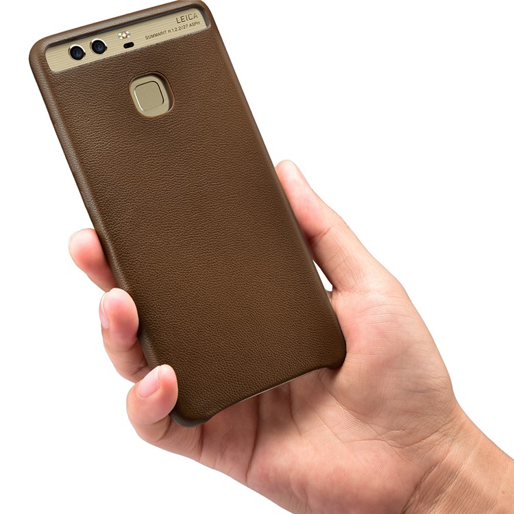 XOOMZ Sheepskin Genuine Leather Coated PC Back Case for Huawei P9 Plus - Brown-4