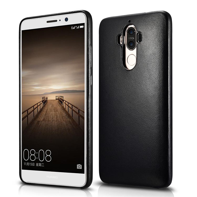 XOOMZ Sheepskin Genuine Leather Coated PC Hard Case for Huawei Mate 9 - Black-1