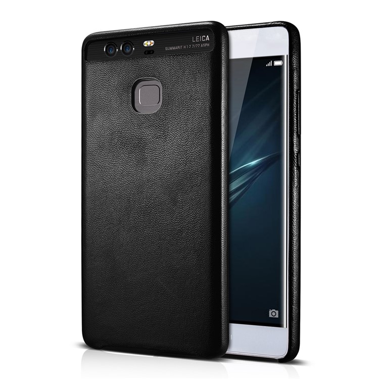 XOOMZ Sheepskin Genuine Leather Coated Hard Phone Case for Huawei P9 - Black-1
