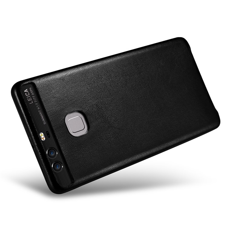 XOOMZ Sheepskin Genuine Leather Coated Hard Phone Case for Huawei P9 - Black-2