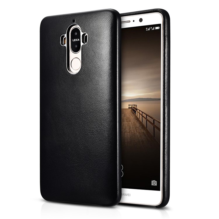 XOOMZ Plating Sheepskin Genuine Leather Coated PC Hard Case for Huawei Mate 9 - Black-1