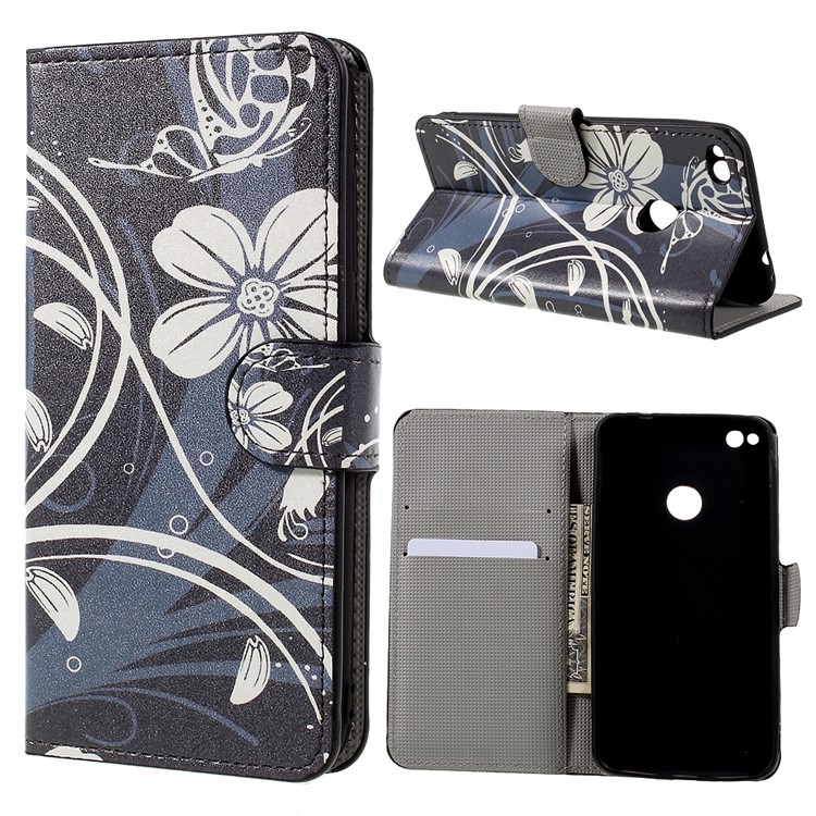 Patterned Wallet Leather Phone Case for Huawei P8 Lite (2017)/Honor 8 Lite - Butterfly Flower-1