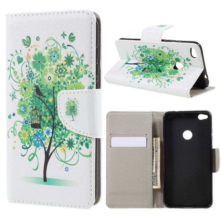 Wallet Leather Stand Case for Huawei P8 Lite (2017) / Honor 8 Lite - Green Tree-1