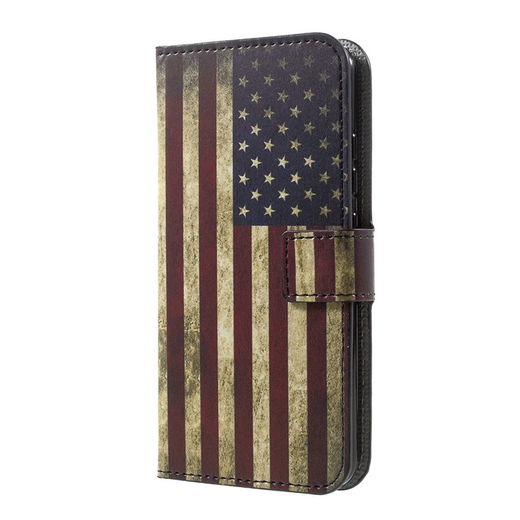 For Huawei P10 Phone Case Wallet Leather Patterned Shell - Vintage US American Flag-2