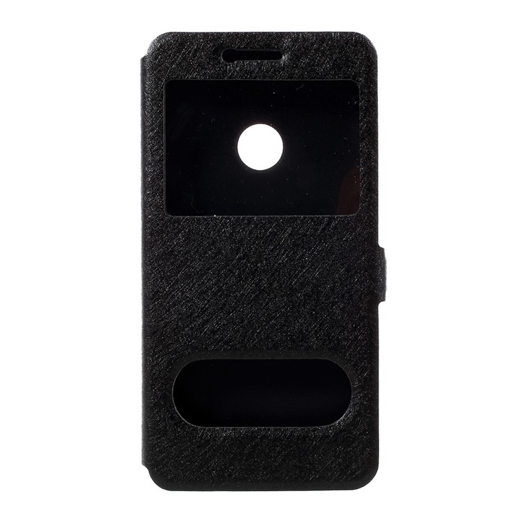 Silk Texture Dual Window Leather Phone Case for Huawei P8 Lite (2017) / Honor 8 Lite - Black-3