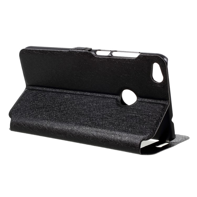 Silk Texture Dual Window Leather Phone Case for Huawei P8 Lite (2017) / Honor 8 Lite - Black-5
