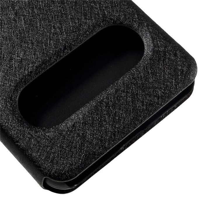 Silk Texture Dual Window Leather Phone Case for Huawei P8 Lite (2017) / Honor 8 Lite - Black-7